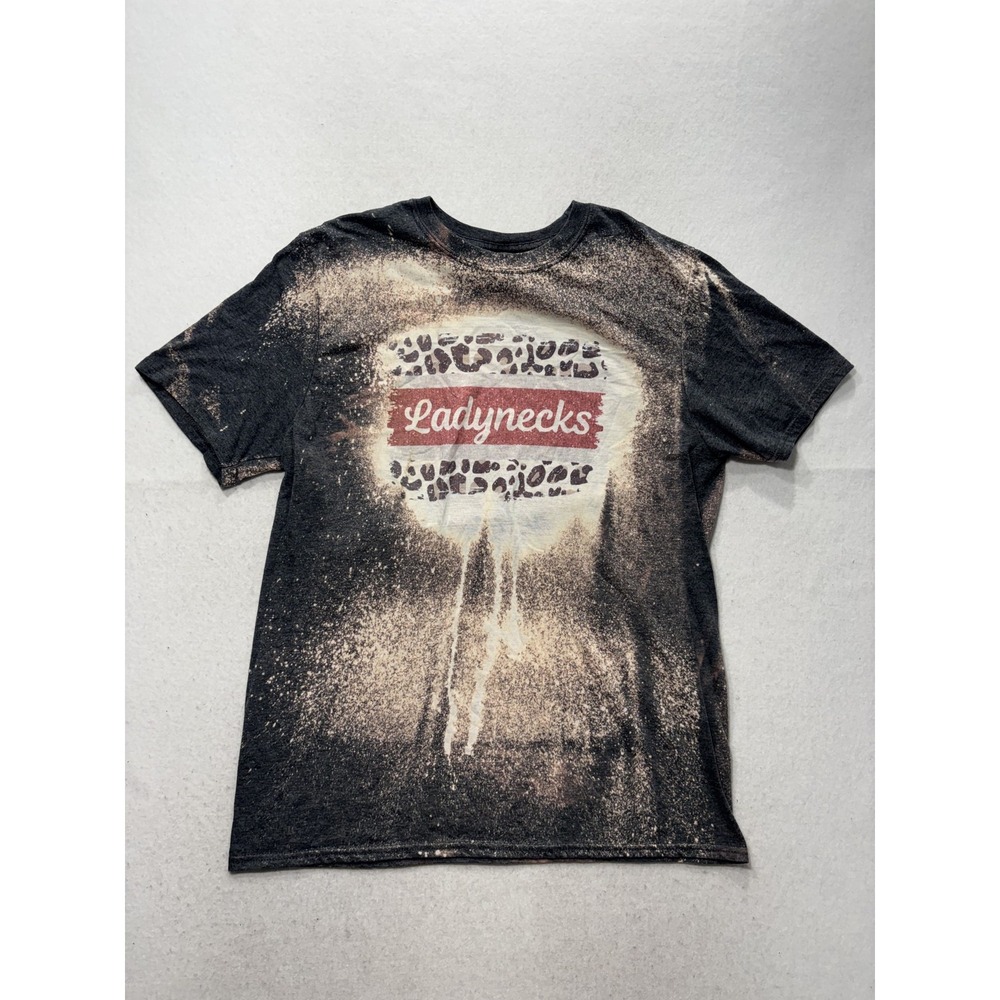 Gildan Shirt Womens Large Black Ladynecks Leopard Bleached Graphic Tee Casual